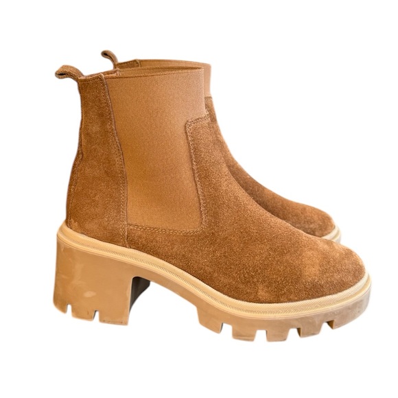 Antonio De Faria Shoes - Antonio De Faria Tara Chelsea Tan Heeled Boots Chunky Sole Suede Women’s 6.5